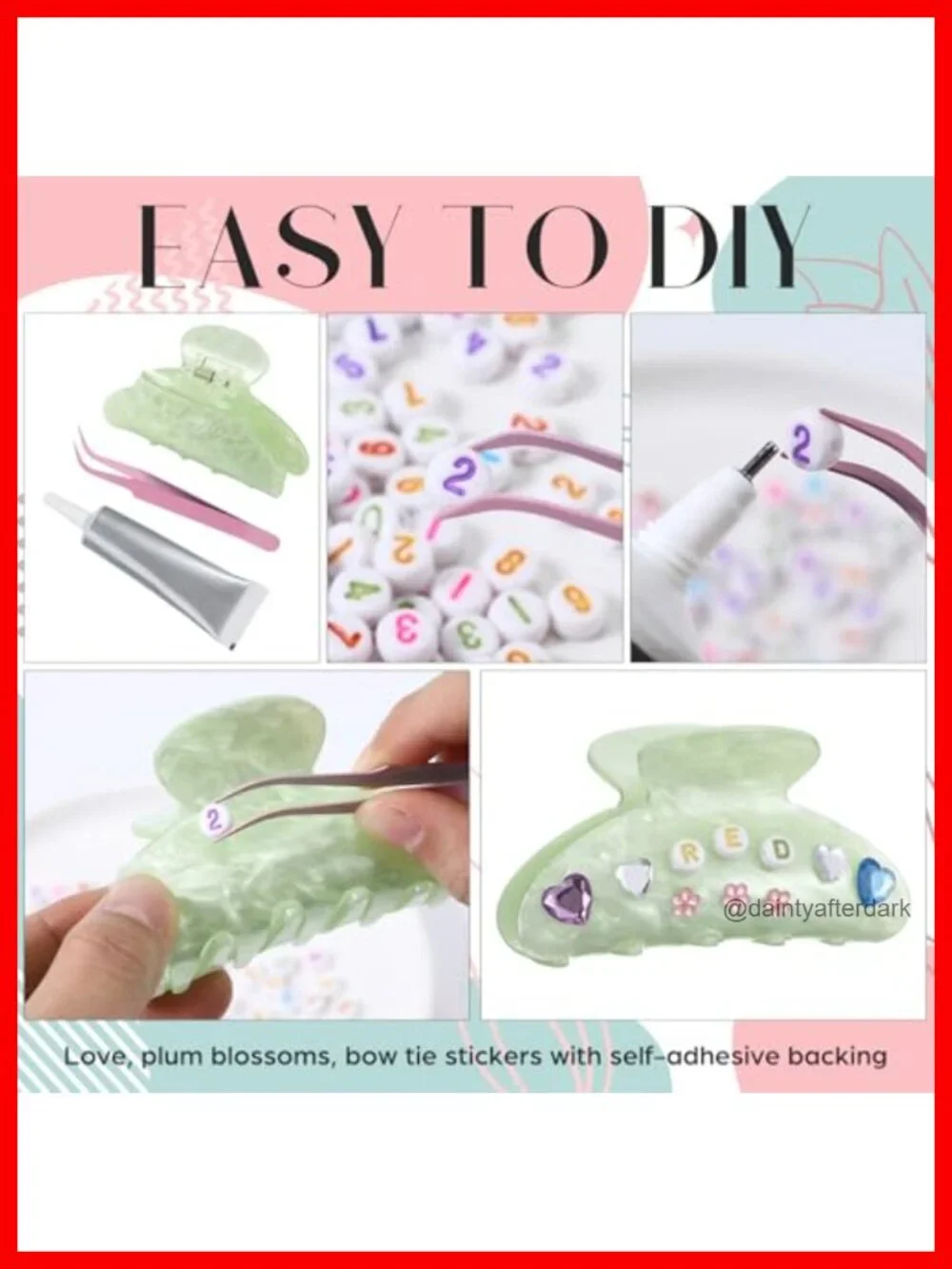 DIY Hair Claw Clips Kit Acrylic Hair Clips with Letters Beads Stickers